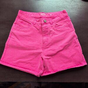 [SOLD] 90s Ultra High Rise Mom Denim Festival Jean Shorts in Neon Hot Pink